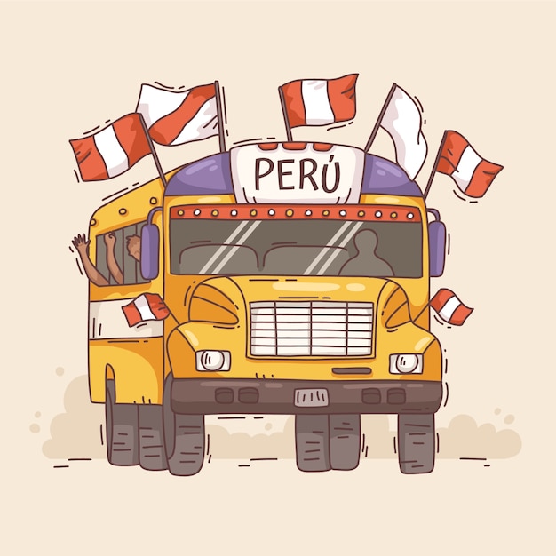 Peru Flags on a Yellow Bus – Free Download, Free Stock Photo