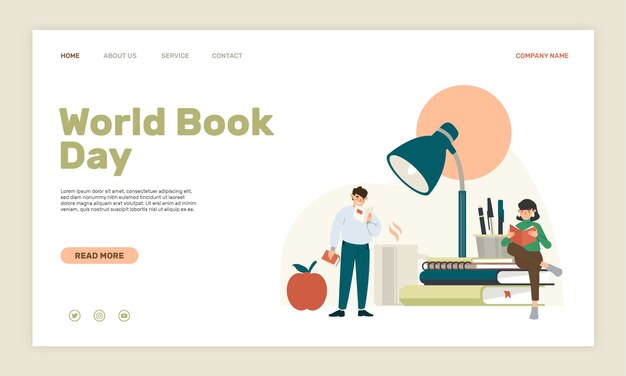 Hand Drawn Flat World Book Day Landing Page – Free Download