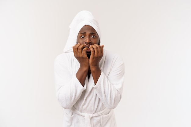 African American Man in Bathrobe Expressing Surprise and Happiness – Free Stock Photo, Download for Free