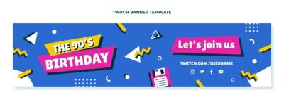 Hand Drawn 90s Birthday Twitch Banner – Free Download