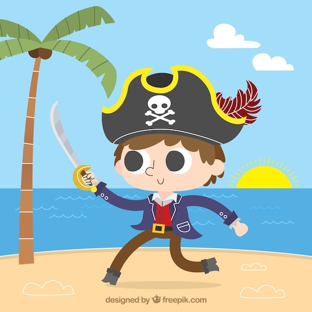 Vector Template of a Pirate Boy with Sword – Free Download