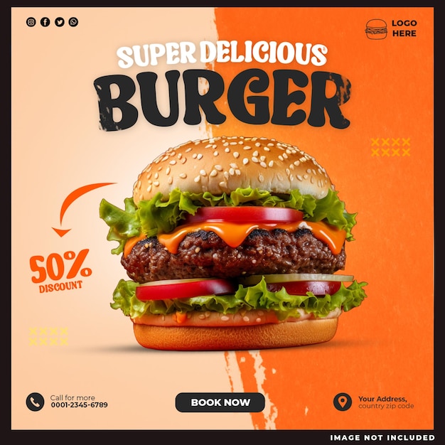 Delicious Burger Social Media Post Design Template – Free to Download