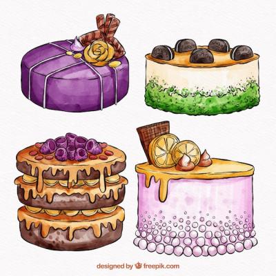 Cakes Collection in Watercolor Style – Free Download