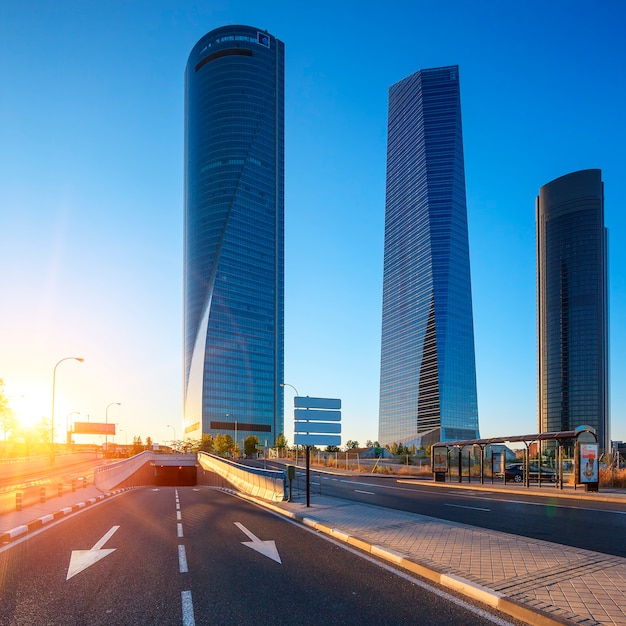 Modern Skyscrapers at Sunrise in Madrid, Spain – Free Download