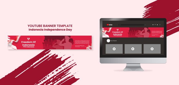 Indonesia Independence Day YouTube Banner Template with Brush Strokes Design – Free Download