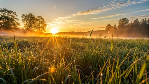 Golden Sunrise Over a Dewy Field – Free to Download