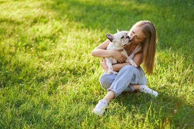 French Bulldog Kissing Female Owner in Park – Free Stock Photo, Download for Free