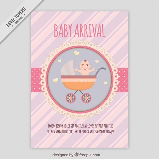 Pink Baby Shower Invitation Featuring a Buggy – Free Download