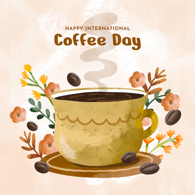 Watercolor Illustration for International Coffee Day Celebration – Free Download