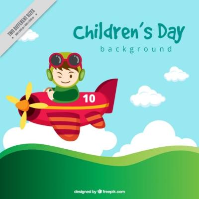 Children’s Day Background Featuring a Small Plane – Free Download