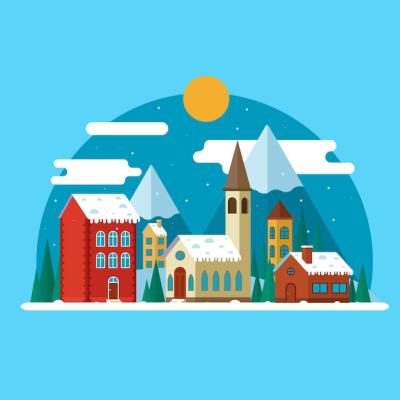 Christmas Town in Flat Design – Free Stock Photo for Download