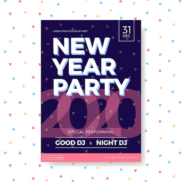 New Year 2020 Party Flyer Template in Flat Design – Free Download