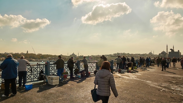 People Fishing on the Galata Bridge in Istanbul, Turkey – Free Download