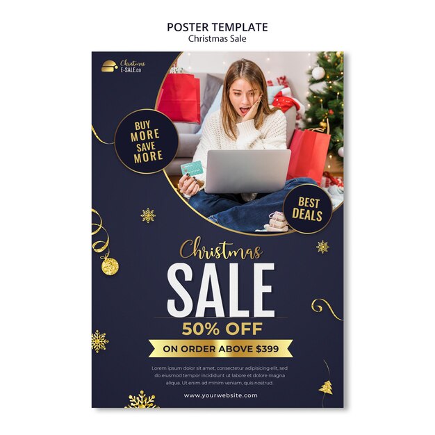 Christmas Sales Print Template with Golden Details – Free Download