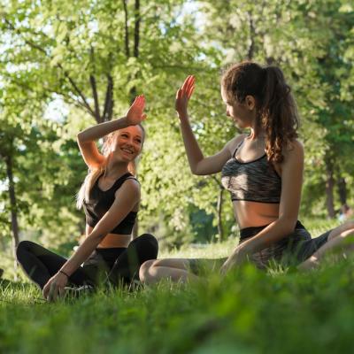 Young Friends Practicing Yoga in the Park – Free Download