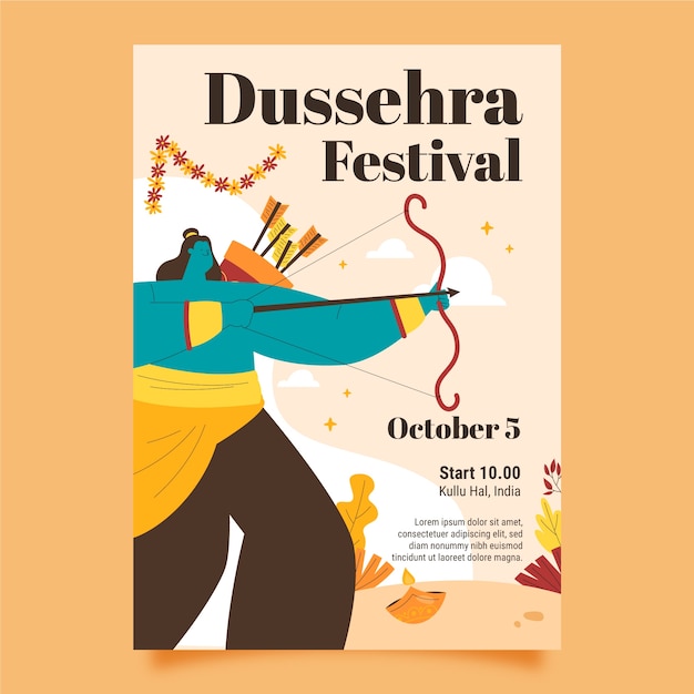 Flat Dussehra Vertical Poster Template – Free to Download