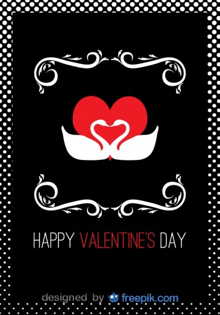 Heart Shape Swans Valentine’s Day Card – Free Download