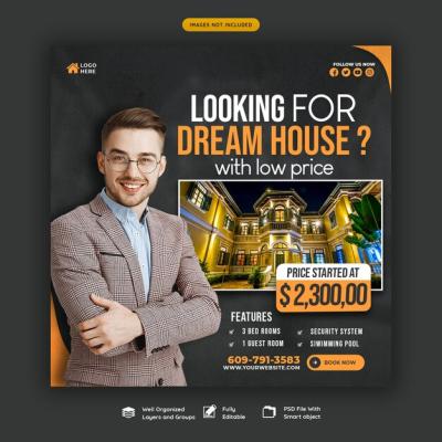 Real Estate House Property Instagram Post and Social Media Banner Template – Free to Download