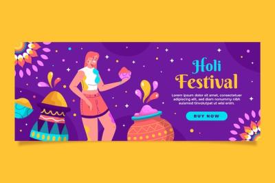 Flat Holi Festival Celebration Horizontal Sale Banner Template – Free Download