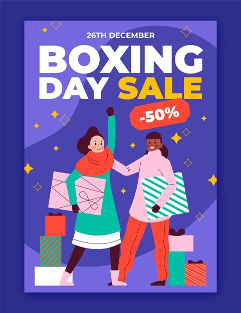 Hand Drawn Flat Boxing Day Sale Vertical Poster Template – Free Download