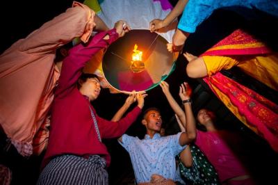 Sky Lanterns Released by Buddhist Devotees During Probarona Purnima Festival in Bandarban, Bangladesh – Free Download