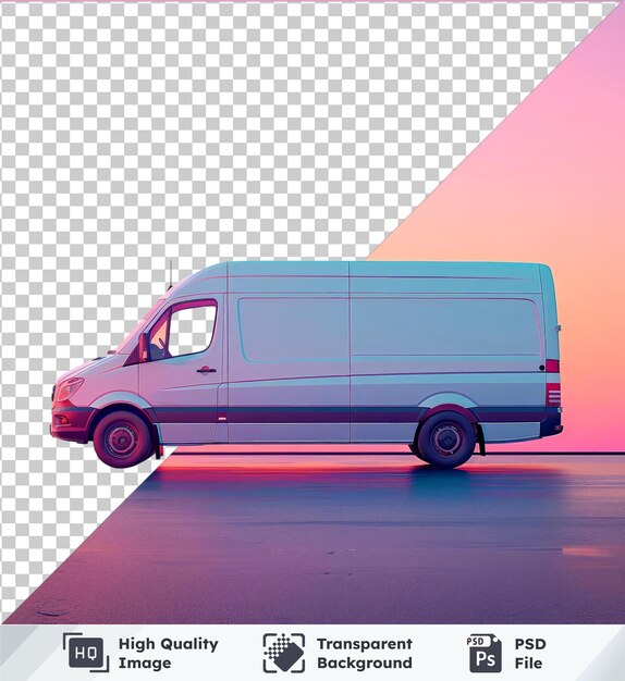 Picture of a White Van on a Beach with a Pink Sky – Free Download