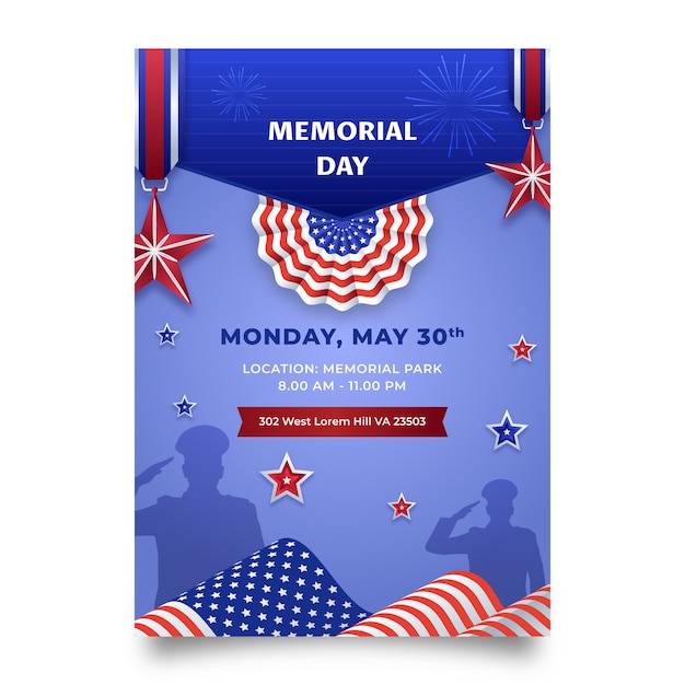 Gradient Memorial Day Vertical Flyer Template – Free Download