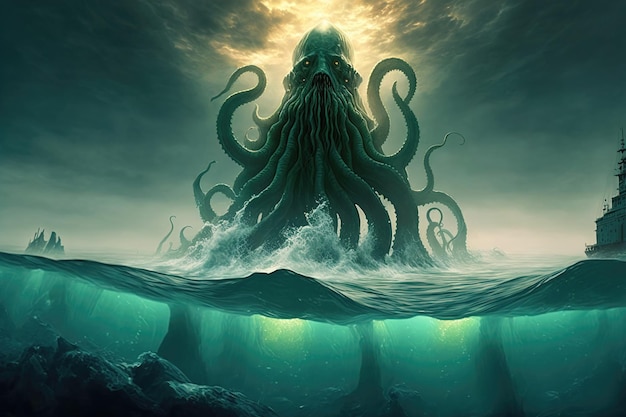 Mysterious Cthulhu Monster with Huge Tentacles Emerging from the Sea – Free Download