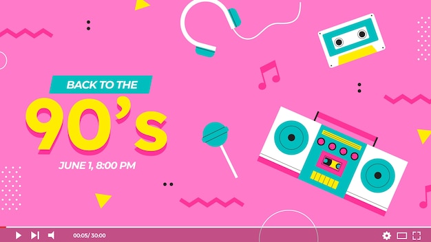 90s Party Youtube Thumbnail Vector Template – Free Download