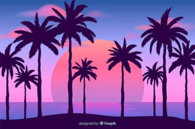 Beach Sunset with Palm Silhouettes – Free Download