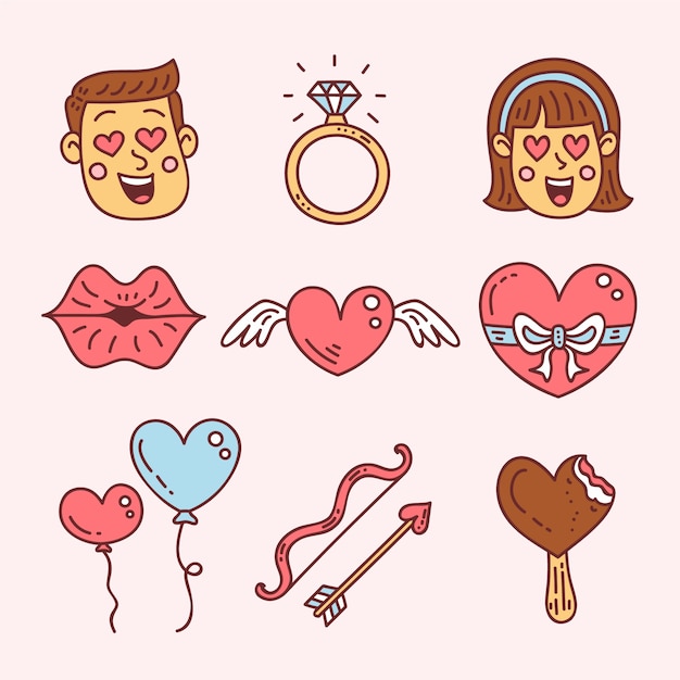 Hand-Drawn Valentine’s Day Element Collection – Free Download