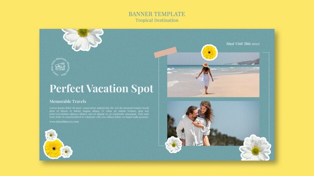 Tropical Destination Horizontal Banner Template with Flowers – Free Download