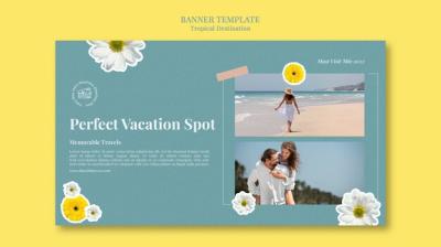 Tropical Destination Horizontal Banner Template with Flowers – Free Download