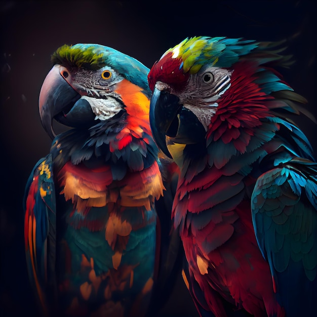 Closeup of Colorful Macaw Parrots on a Dark Background – Free Download