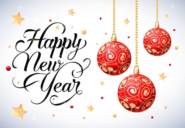 Happy New Year Lettering with Balls – Free Download