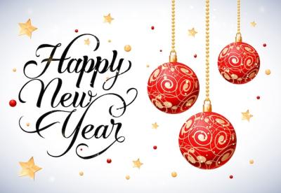 Happy New Year Lettering with Balls – Free Download