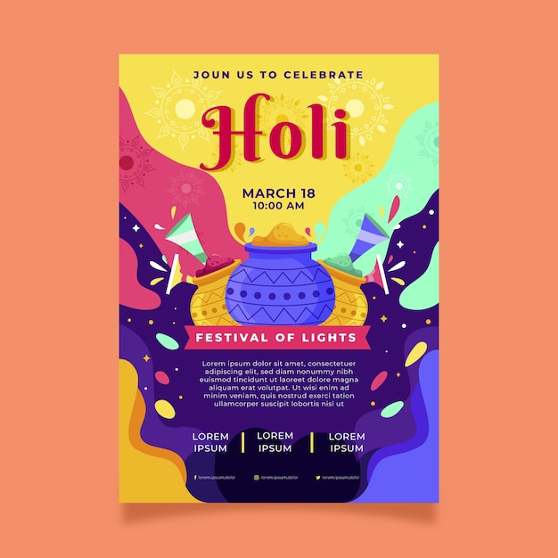 Flat Holi Vertical Poster Template – Free Download