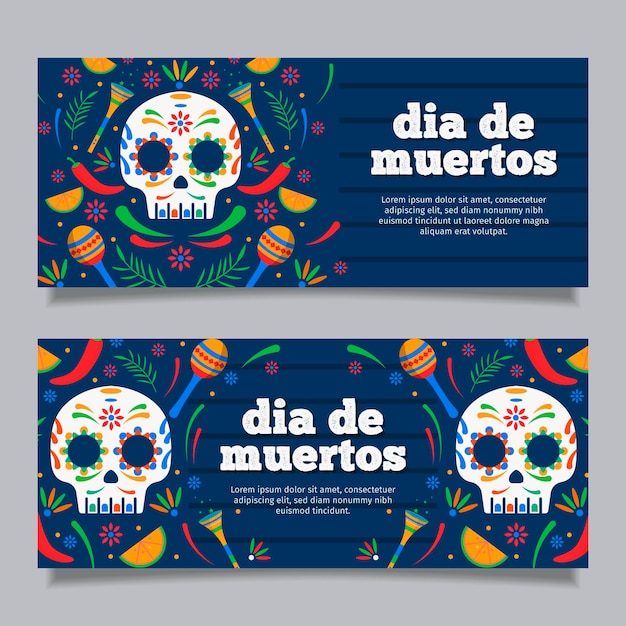 Dia de Muertos Banners in Flat Design – Free Download