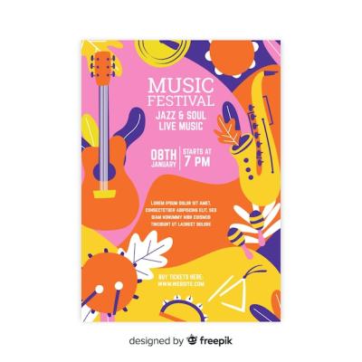 Hand Drawn Music Festival Poster Template – Free Download