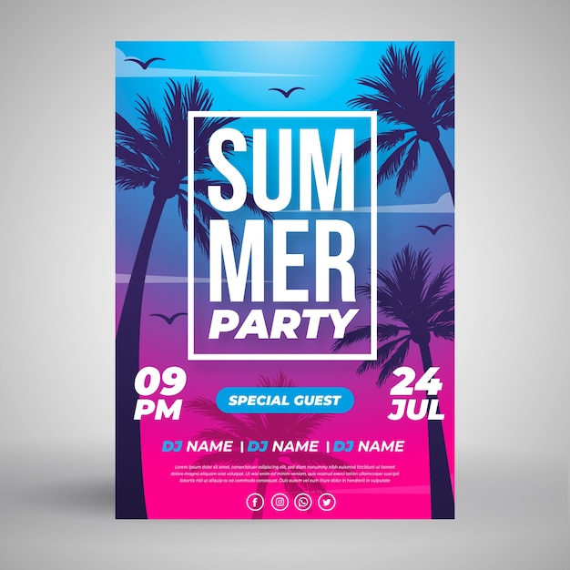 Summer Party Poster Template in Flat Design – Free to Download