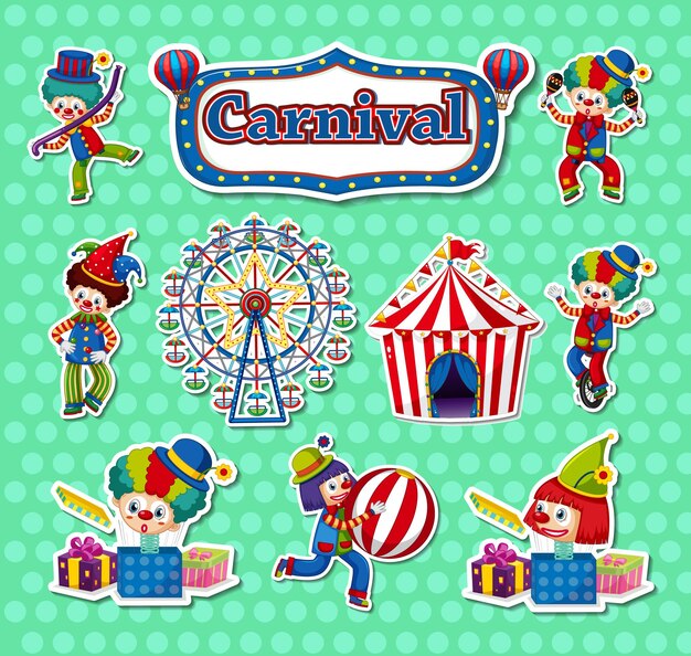 Amusement Park Objects and Cartoon Characters Sticker Set – Free Download