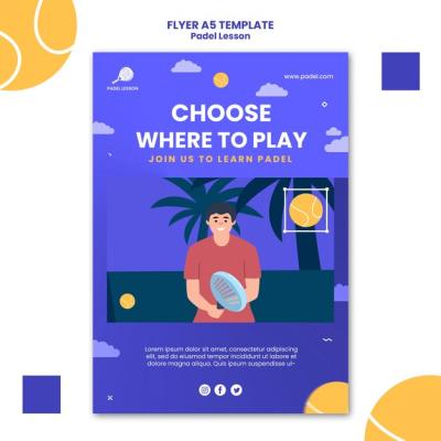 Flat Design Paddle Tennis Lessons Poster or Flyer Template – Free Download