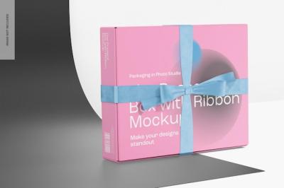 Flat Present Box with Ribbon Mockup – Free Download