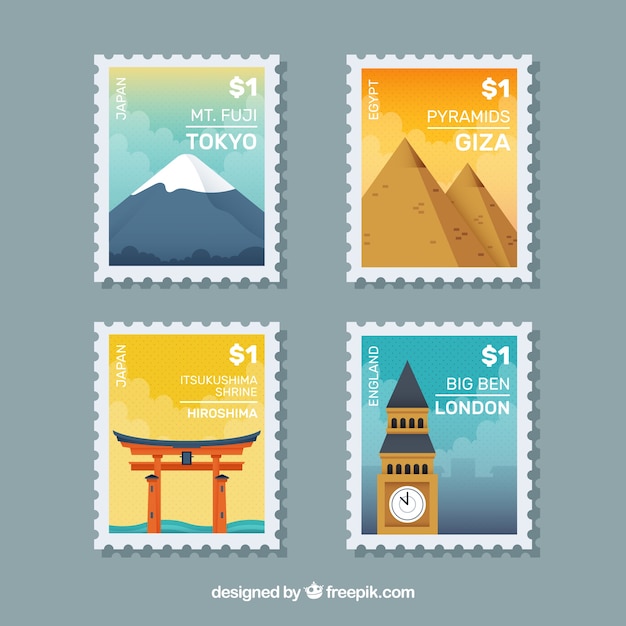 City Stamps in Flat Design – Free Download