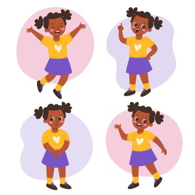 Flat Hand Drawn Black Girl in Different Poses – Free Download