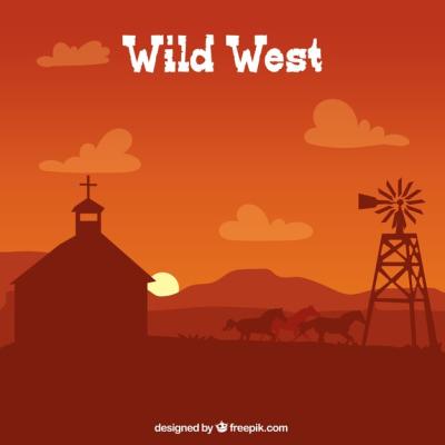 Brown Western Background Featuring Chapel and Horses – Free Download