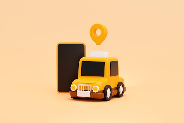 Taxi Car with Location Pin and Smartphone for Online Transportation – Free Download