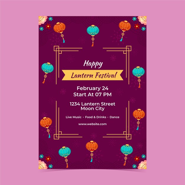 Flat Vertical Poster Template for Lantern Festival Celebration – Free Download