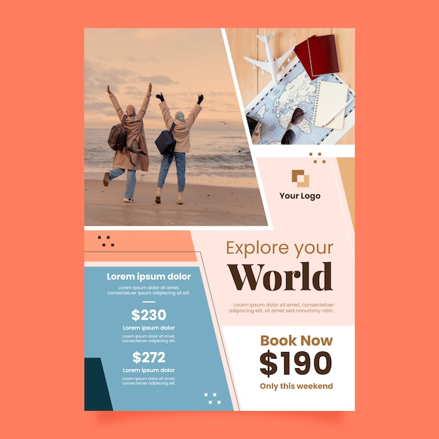 Flat Travel Flyer with Photos Composition – Download Free Stock Photo