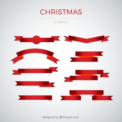 Red Christmas Ribbons in Flat Design – Free Download